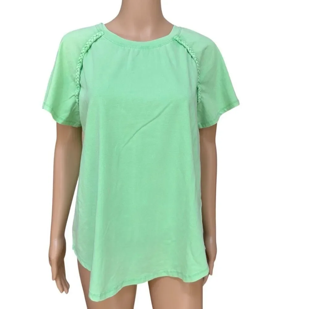 DG2 by Diane Gilman Snow Wash green lime Cotton Jersey Knit Tee size M NWT - Picture 3 of 9